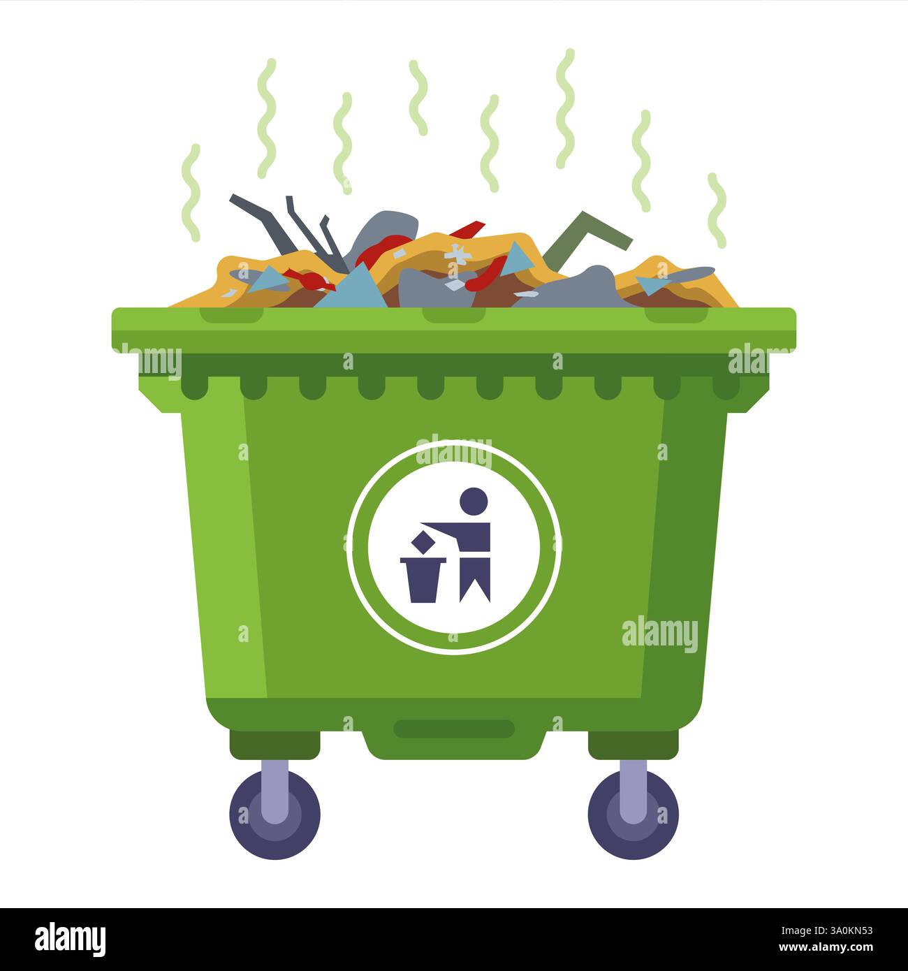 grand conteneur vert pour ordures de ville. Illustration Illustration de Vecteur