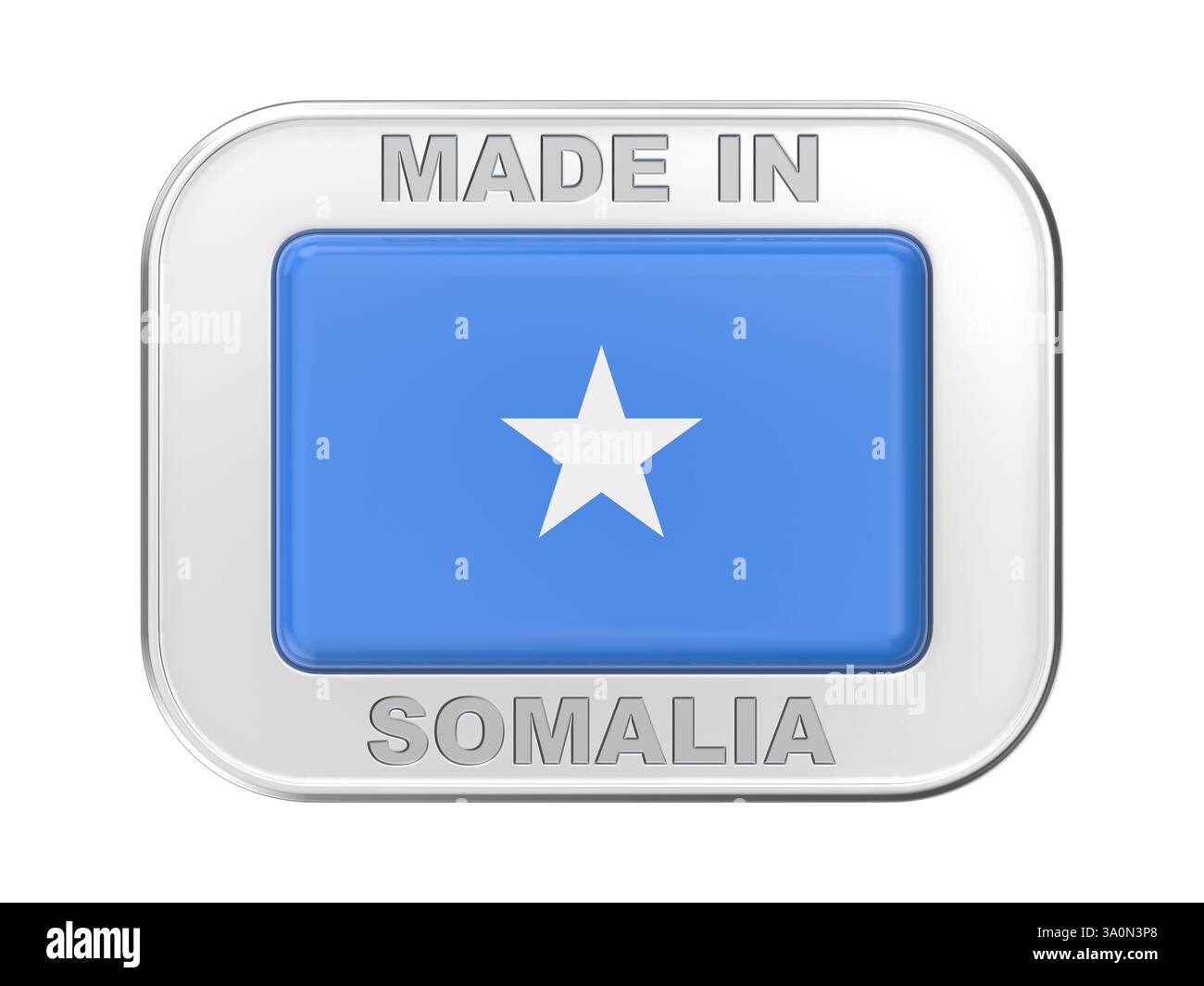 Fabriqué en Somalie, badge en argent avec le drapeau national de Somalie Banque D'Images