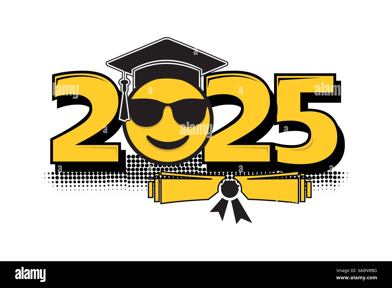 Classe de graduation de 2025. Émoticône sourit dans la casquette de remise des diplômes. Illustration de Vecteur