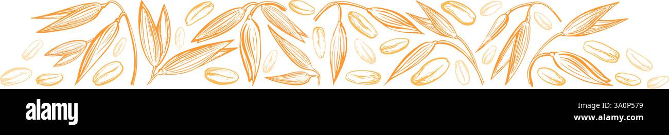 Épi d'avoine, graines dorées. Blé, croquis de détails d'épeautre. Récolte agricole. Symbole de texture vectorielle dessinée à la main. Design vintage graphique pour pack alimentaire Illustration de Vecteur