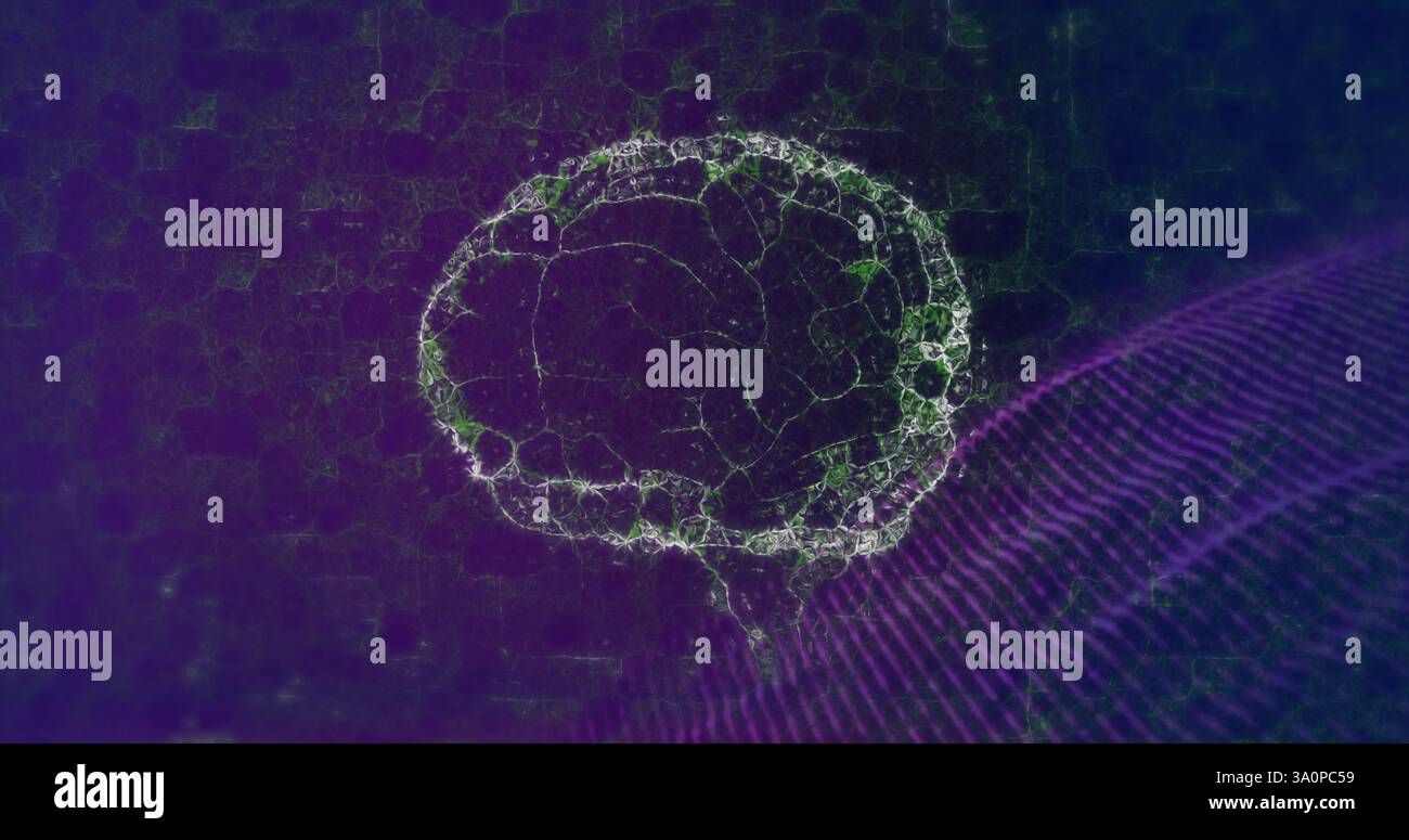 Image de cerveau numérique sur des taches sur fond bleu Banque D'Images