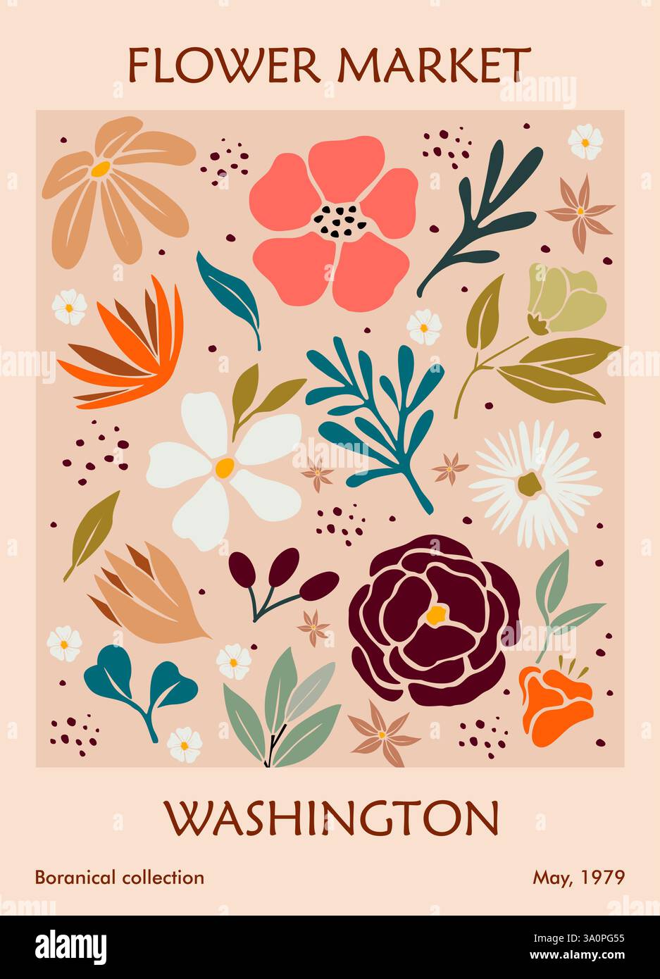 Affiche du marché aux fleurs Washington dans un style rétro Illustration de Vecteur