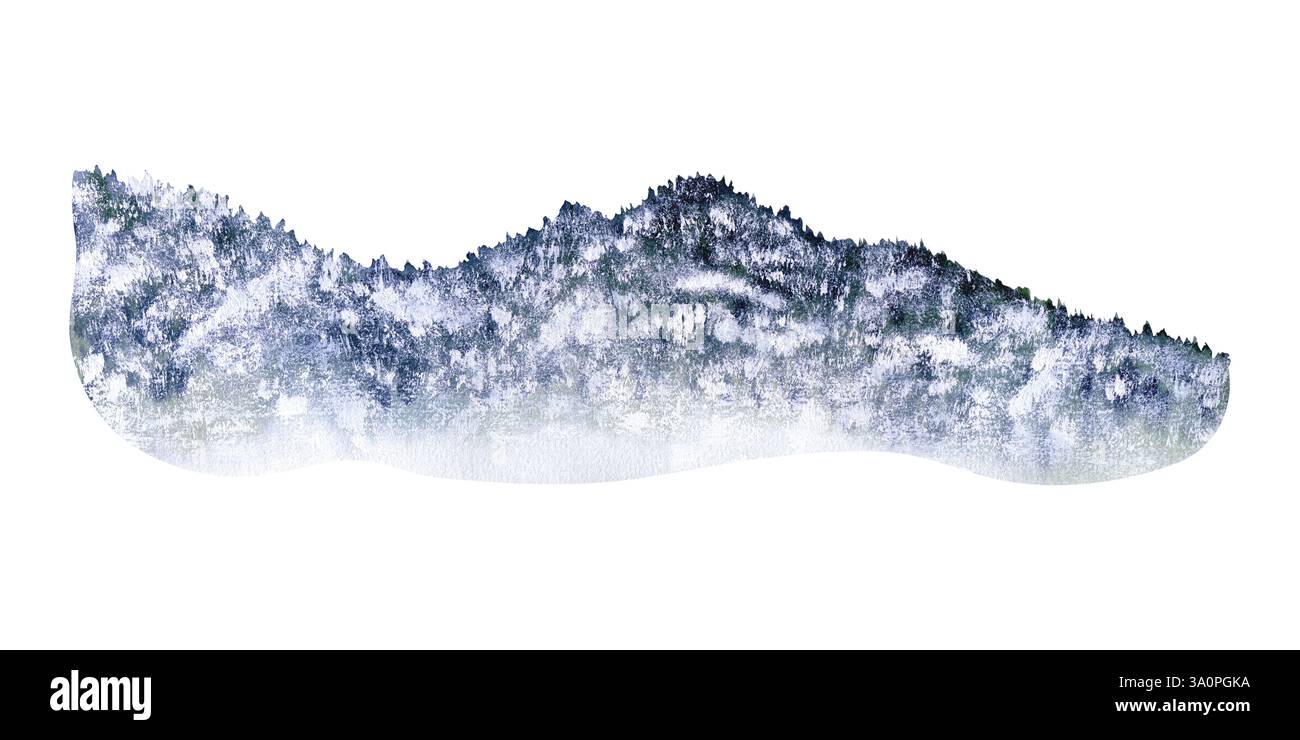 Montagnes couvertes de forêt et de neige. Partie du paysagiste-constructeur. Illustration aquarelle, dessinée à la main sur le fond isolé. Pour Decorat Banque D'Images
