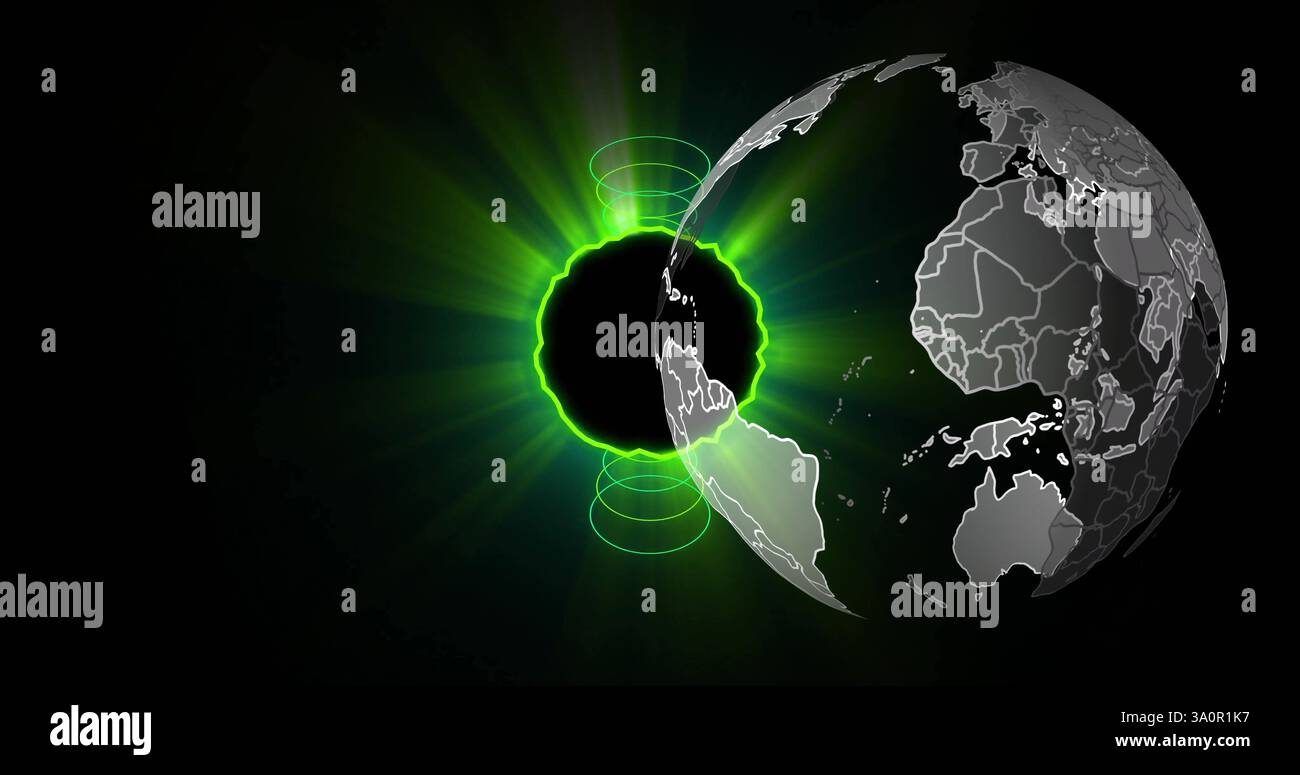 Image du globe au-dessus d'un cercle vert néon Banque D'Images