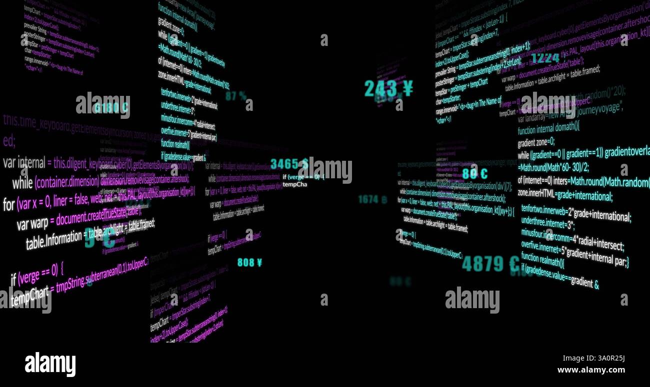 Code défilant et traitement des données dans un arrière-plan d'image sombre Banque D'Images