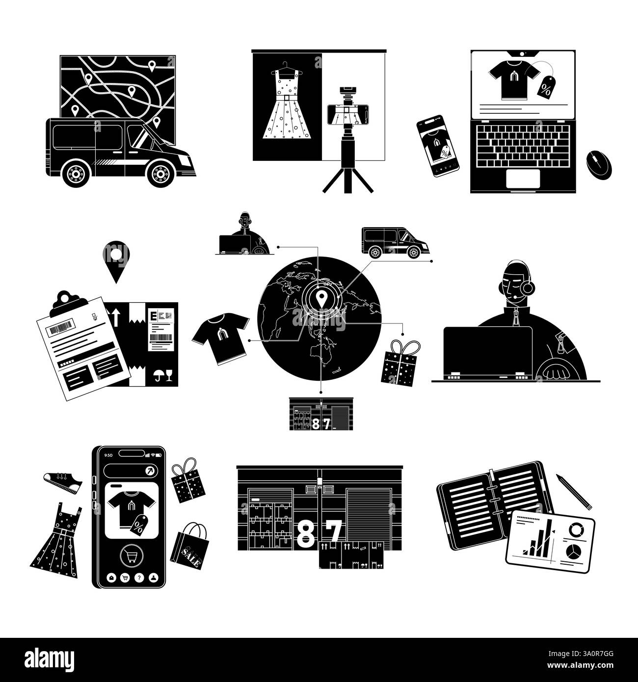 Éléments de la collection E-commerce, illustration de concept d'entreprise Illustration de Vecteur