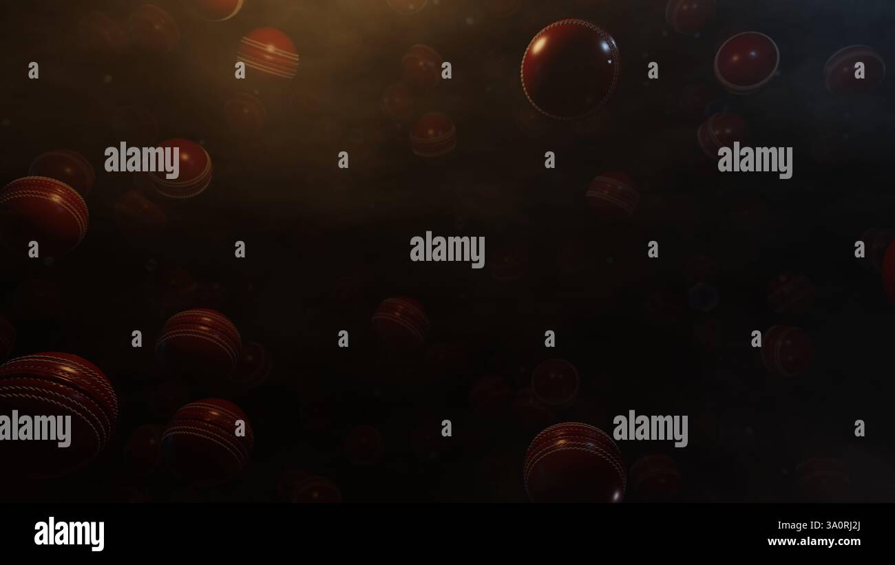 Boule de cricket tombante dans l'air, fond d'illustration 3D pour la publicité et le papier peint dans les sports et la scène de cricket. Rendu 3D en conc. Décoratif Banque D'Images