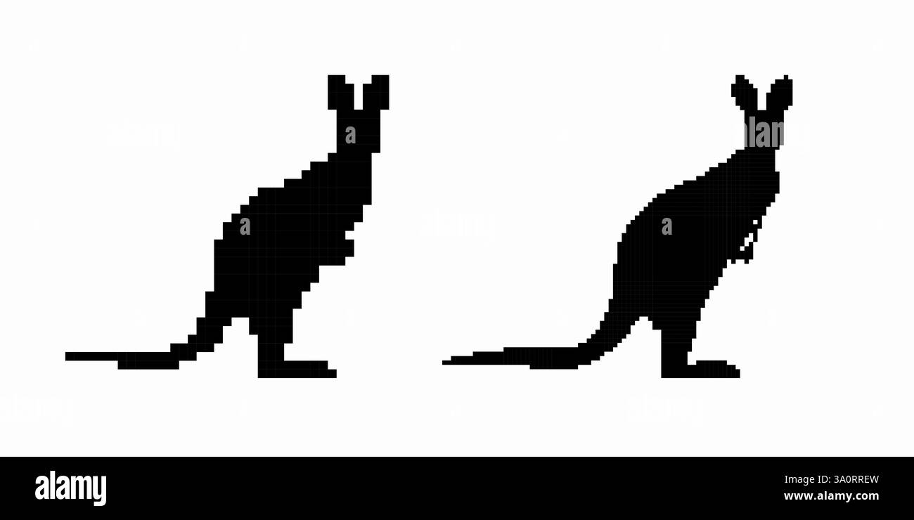 Silhouettes de deux kangourous de profil montrant de longues queues distinctives et de grandes pattes arrière Illustration de Vecteur Silhouettes de deux kangourous de profil montrant de longues queues distinctives et de grandes pattes arrière Illustration de Vecteur