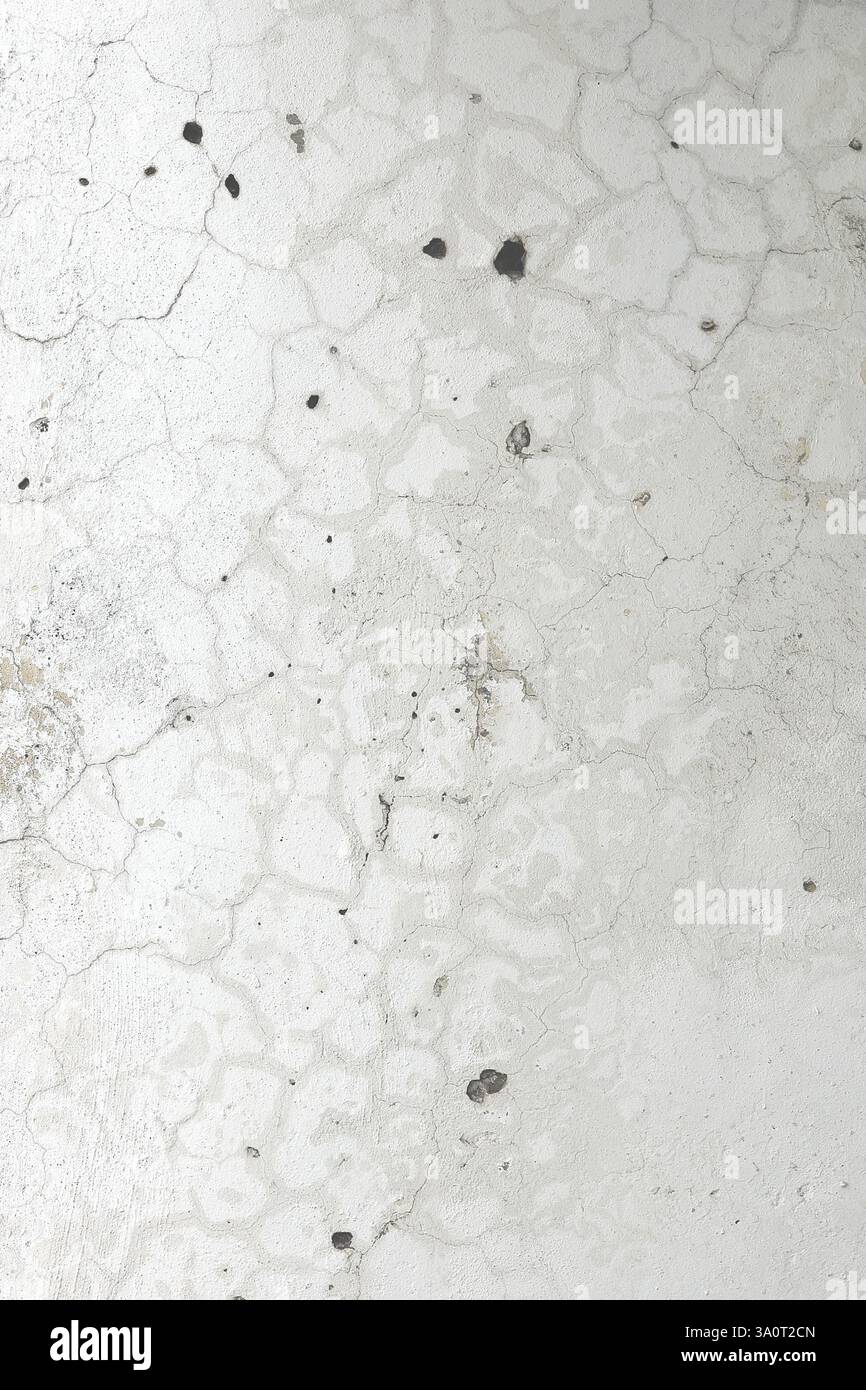 Fragment d'un mur plâtré avec divers défauts de surface apparus au fil du temps en orientation verticale Banque D'Images