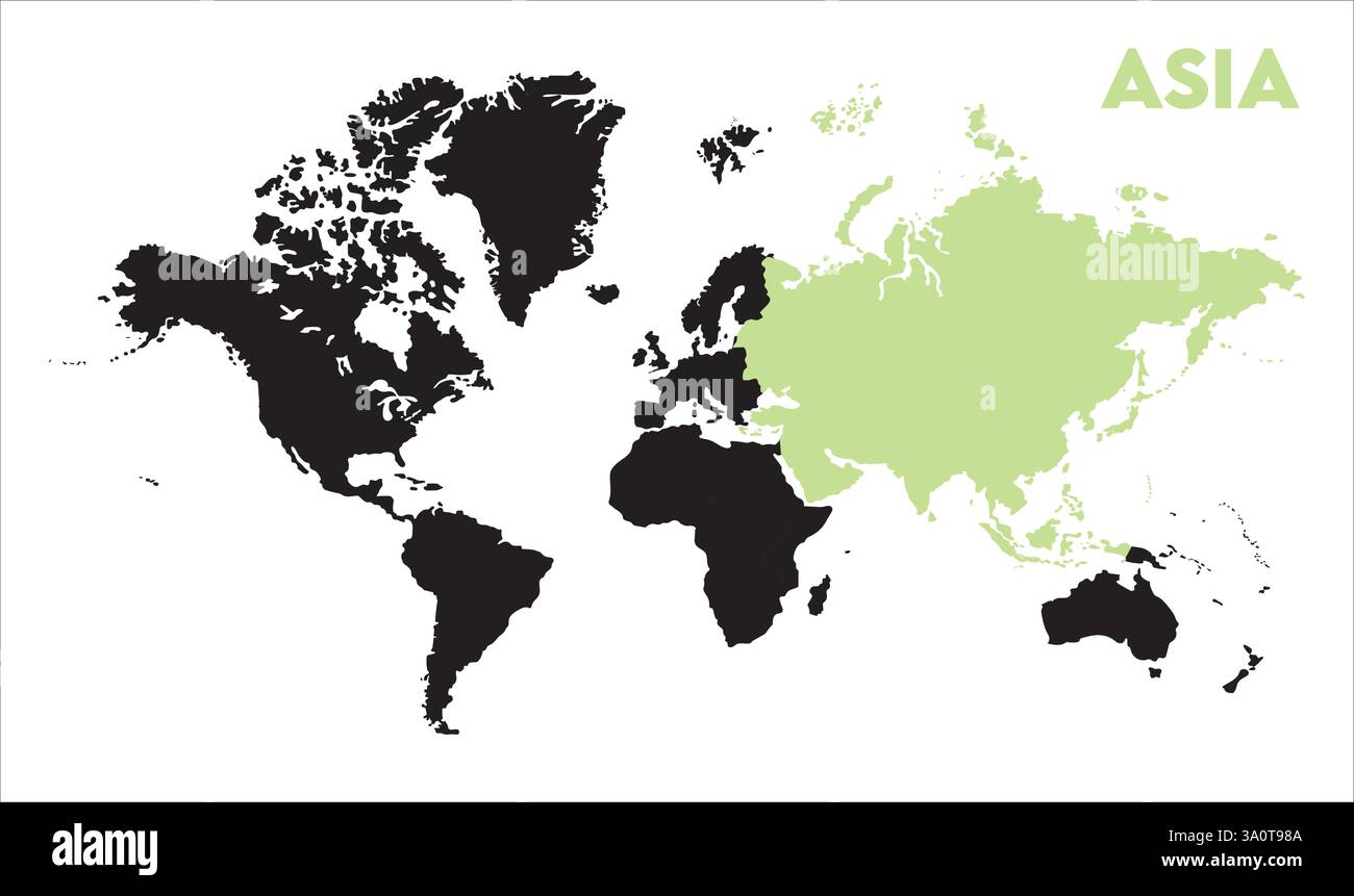 Carte de l'Asie, mis en évidence sur la carte du monde, Asie sur la carte du monde, vue satellite, emplacement de l'Asie sur le globe. Illustration de Vecteur