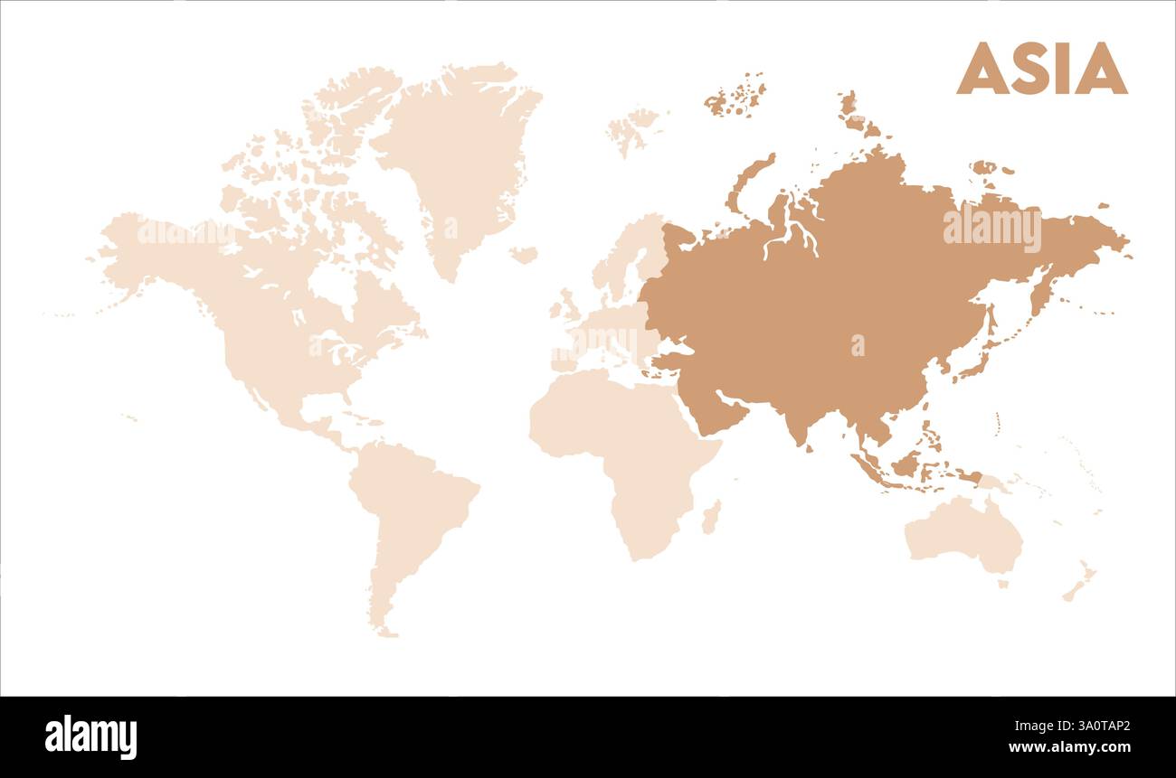Carte de l'Asie, mis en évidence sur la carte du monde, Asie sur la carte du monde, vue satellite, emplacement de l'Asie sur le globe. Illustration de Vecteur