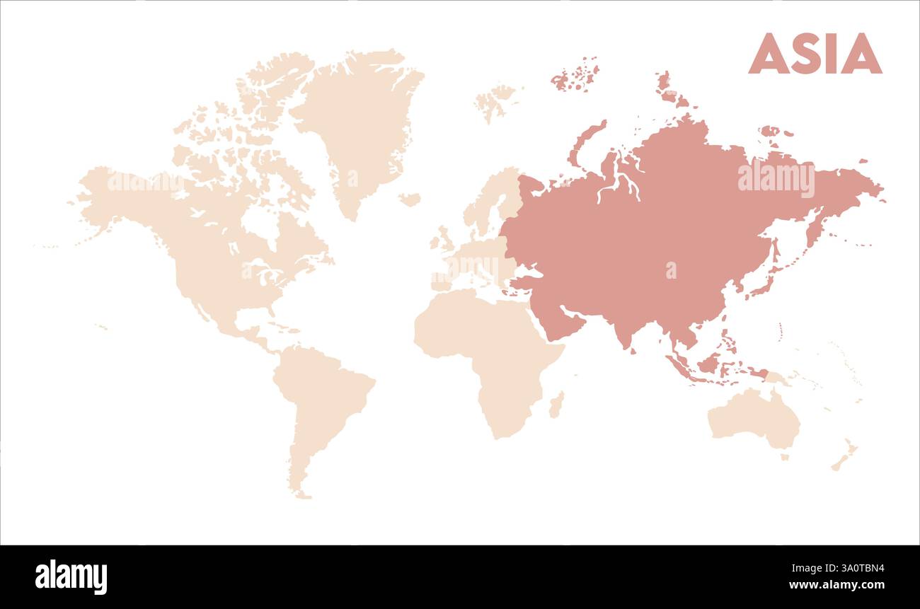 Carte de l'Asie, mis en évidence sur la carte du monde, Asie sur la carte du monde, vue satellite, emplacement de l'Asie sur le globe. Illustration de Vecteur