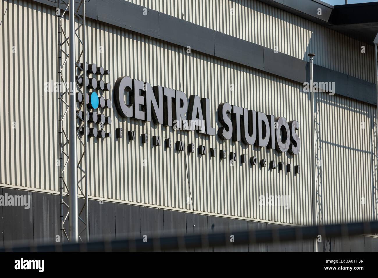 Panneau logo Central studios. était l'endroit idéal pour un événement, mais maintenant fermé en permanence. Banque D'Images