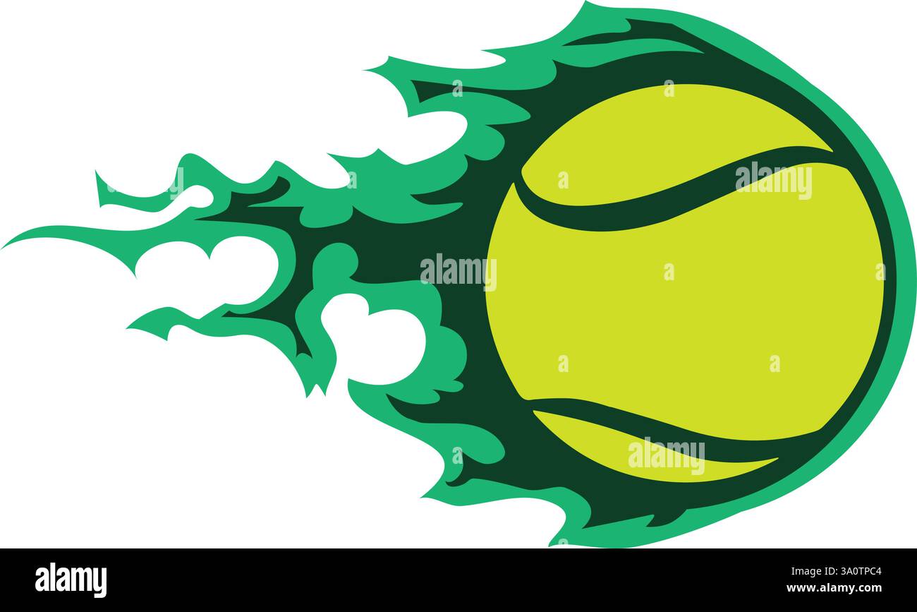 Balle de tennis vert clair électrique dans les airs avec un sillage de vitesse arrière, incarnant l'énergie et le mouvement d'un jeu rapide Illustration de Vecteur