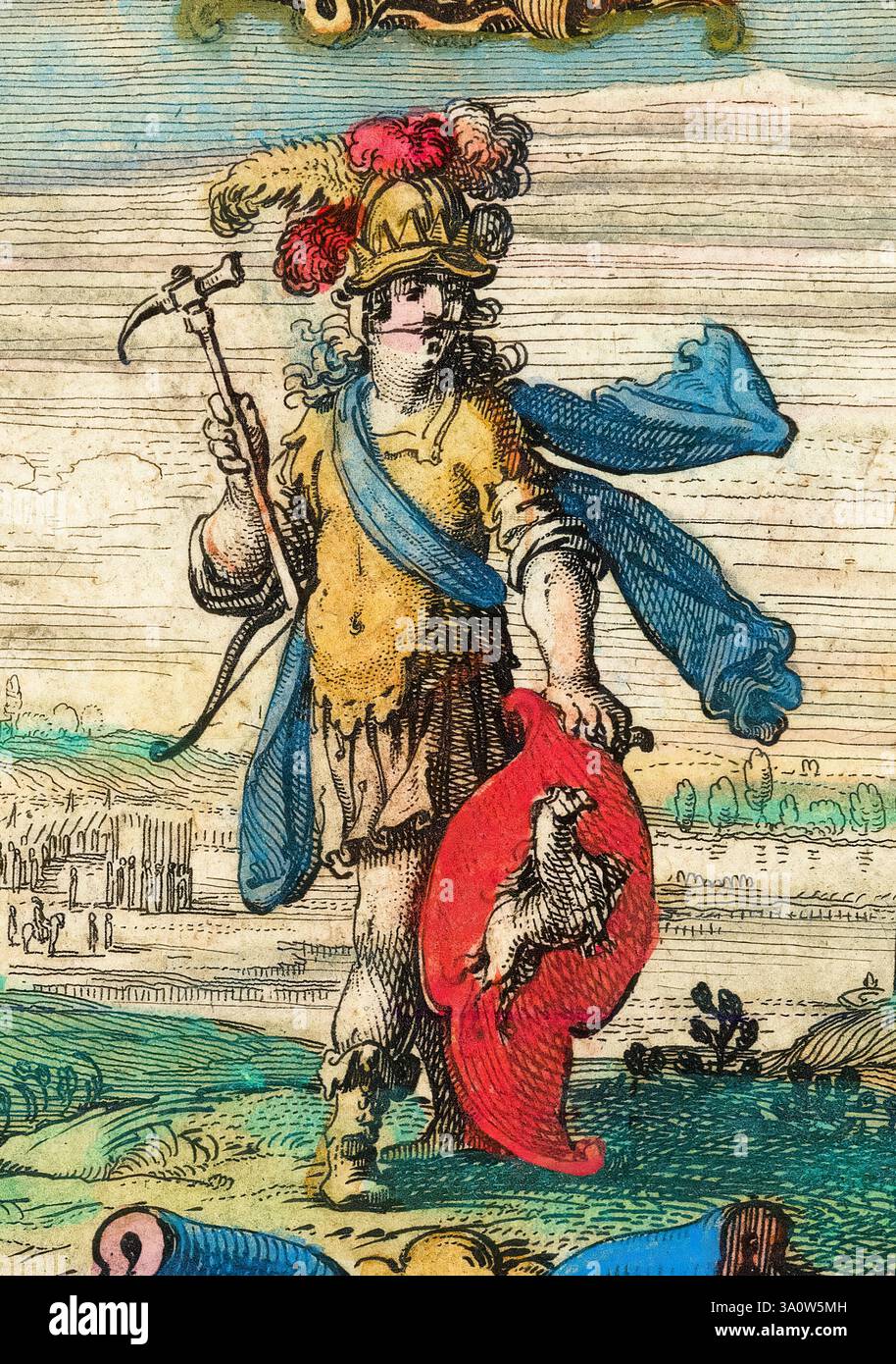 Hengist, premier roi anglo-saxon Jutish du Kent en 456, portrait gravé par Willem Janszoon Blaeu, vers 1640 Banque D'Images