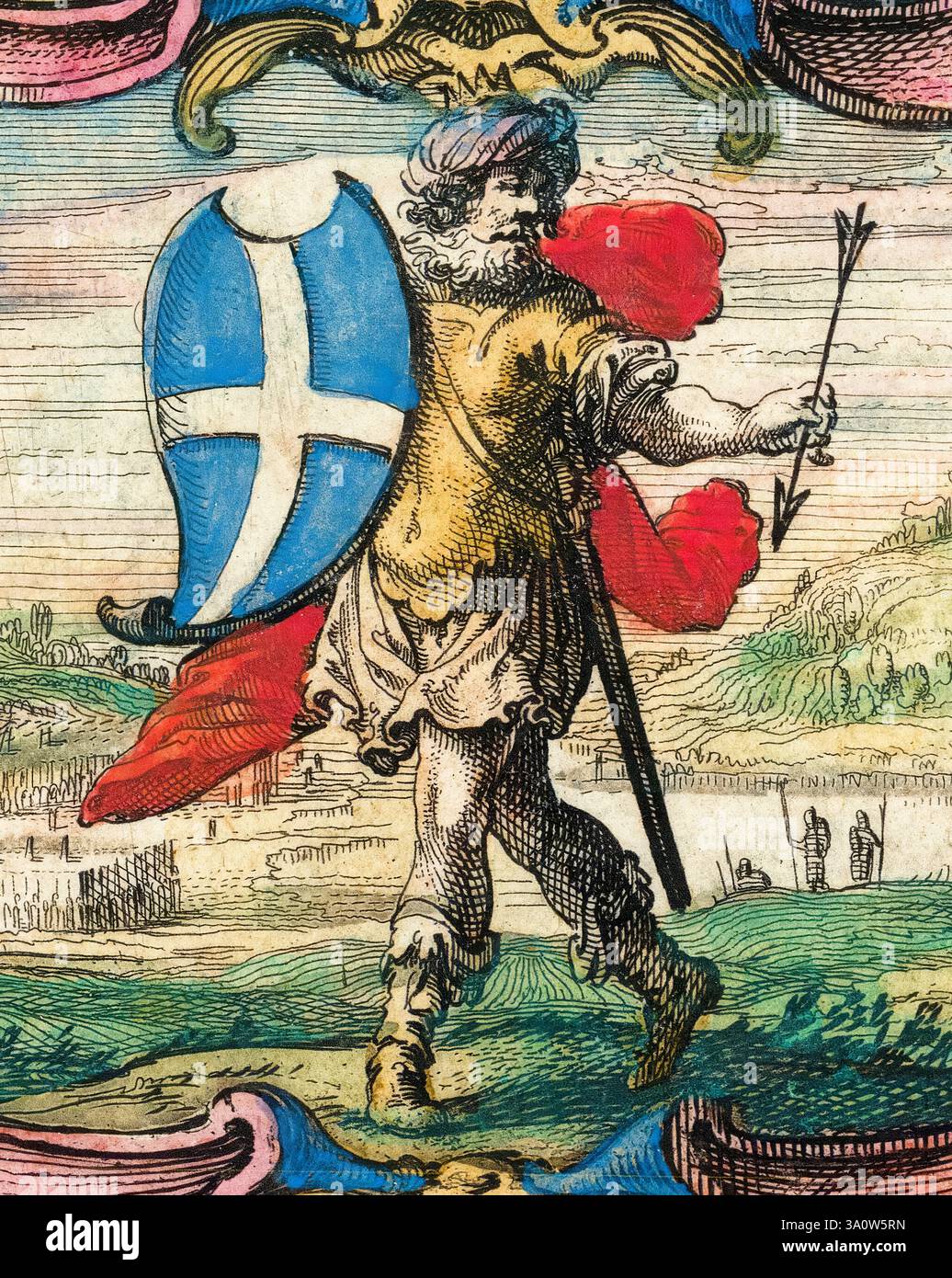 Creoda (Cryda ou Crida), roi anglo-saxon de Mercie régnant vers la fin du vie siècle, portrait gravé par Willem Janszoon Blaeu, vers 1640 Banque D'Images