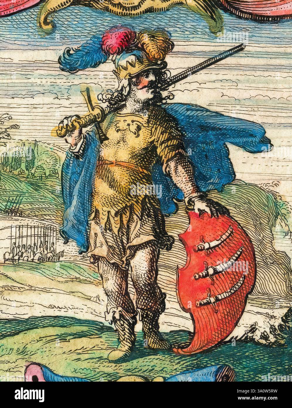 Æscwine ou Erkenwine (mort en 587), premier roi anglo-saxon d'Essex en 527, portrait illustré par Willem Janszoon Blaeu, vers 1640 Banque D'Images