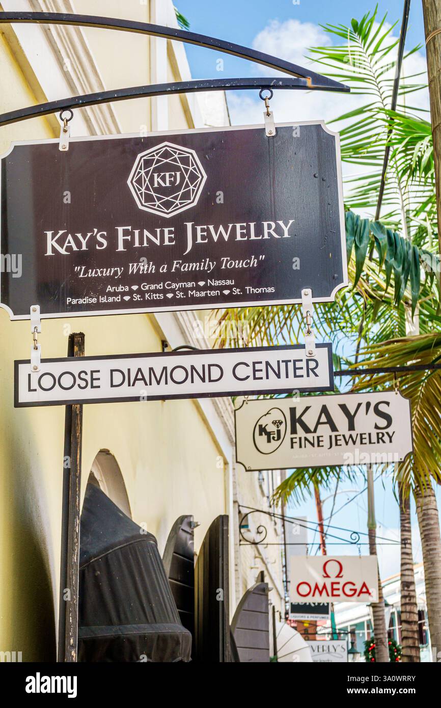Charlotte Amalie,Saint complet Thomas,US Virgin Islands USVI,Dronningens Gade,main Street,extérieur,Kay's Fine Jewelry,Loose Diamond Center,Omega,j Banque D'Images