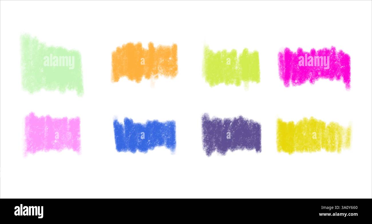 Ensemble de crayon multicolore vectoriel, rayures texturées à la craie. Illustration de Vecteur