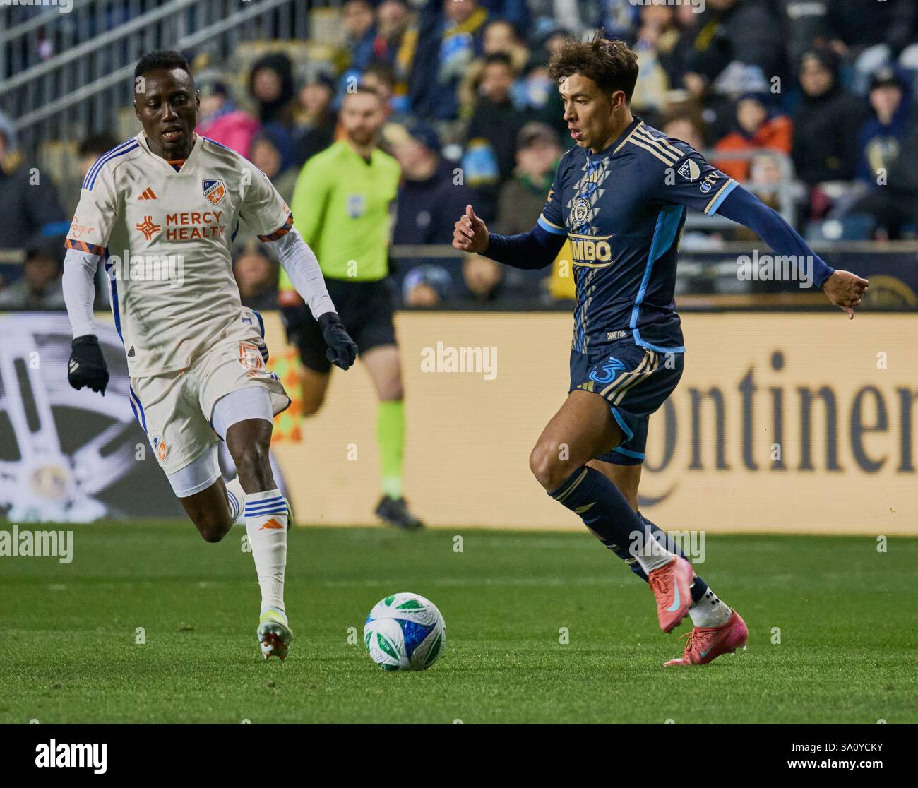 CHESTER, PA, USA - 1er MARS 2025 : match MLS entre Philadelphia Union et le FC Cincinnati. ***USAGE ÉDITORIAL SEULEMENT*** Banque D'Images