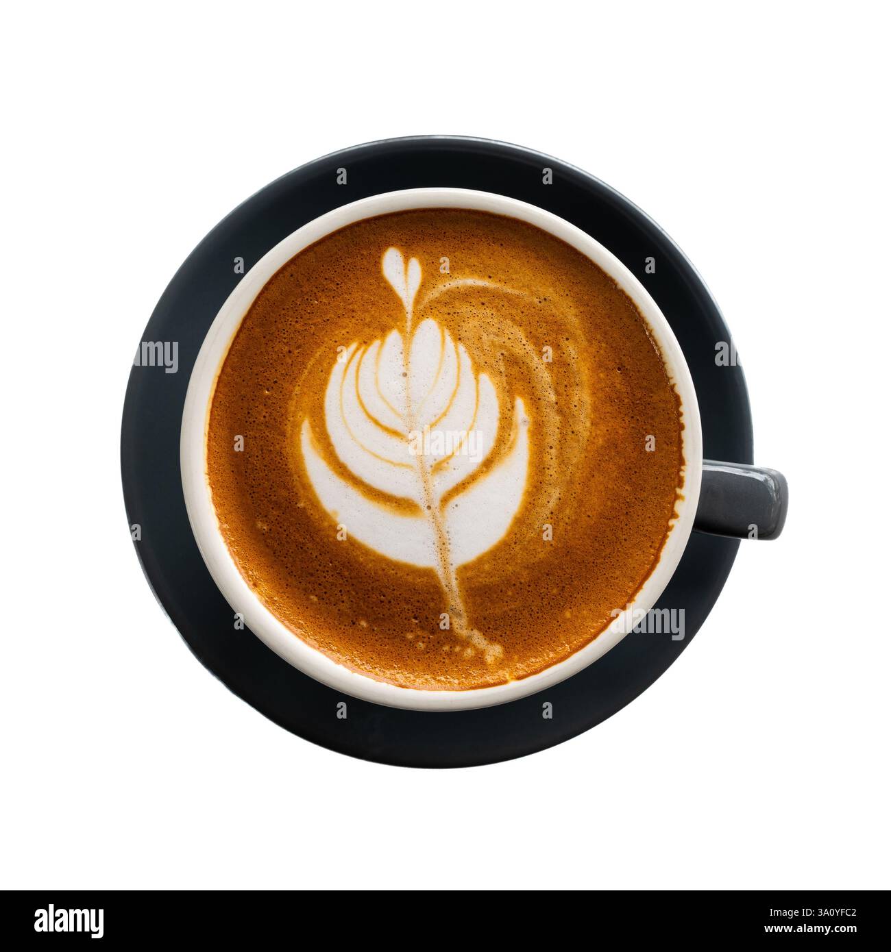 L'art du café met en valeur un design de latte complexe dans un café confortable pendant les heures du matin dans la ville animée Banque D'Images