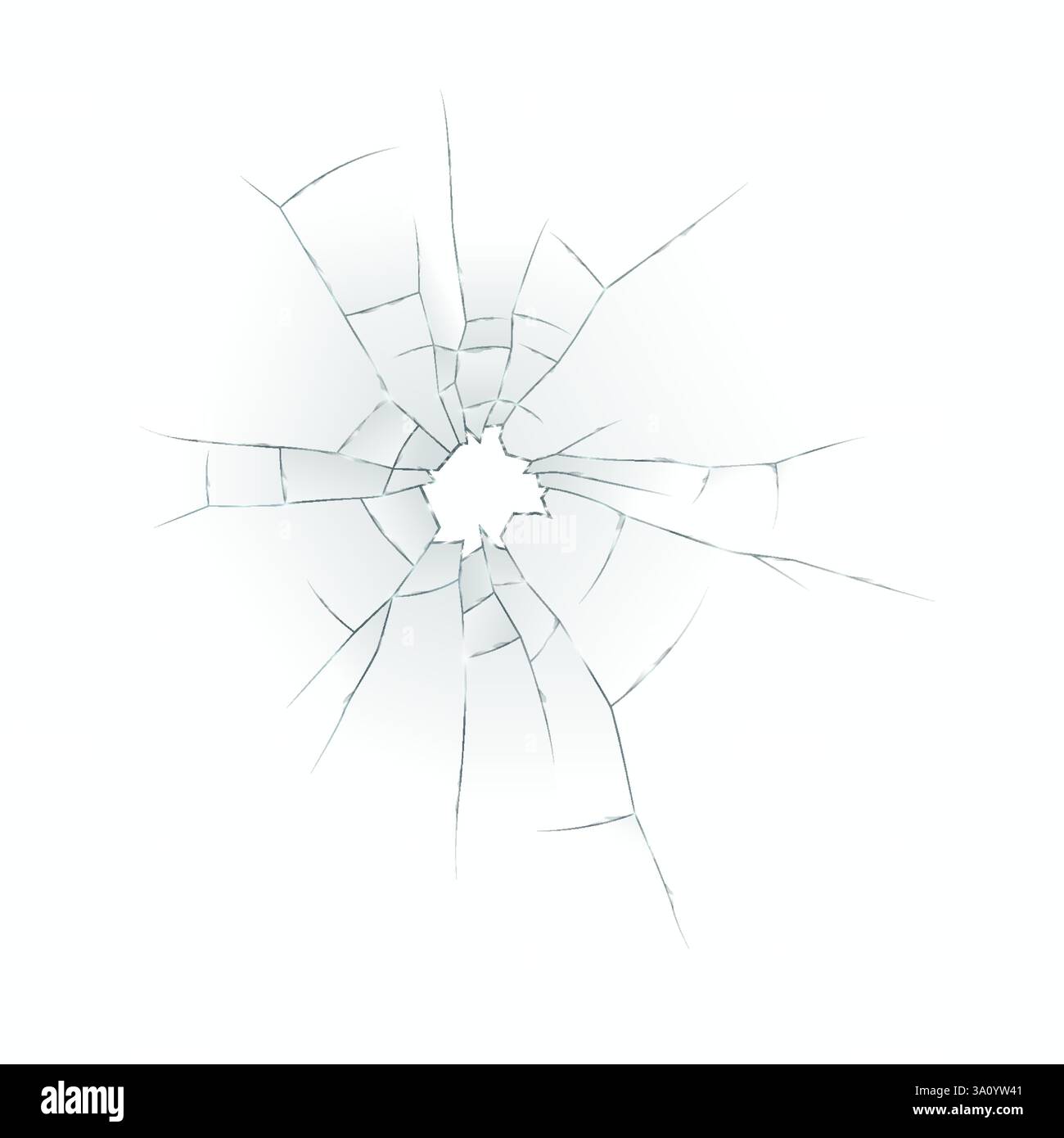 Illustration détaillée de verre brisé avec des fissures rayonnantes sur un fond blanc, capturant un effet d'impact réaliste. Parfait pour les projets de conception R Illustration de Vecteur