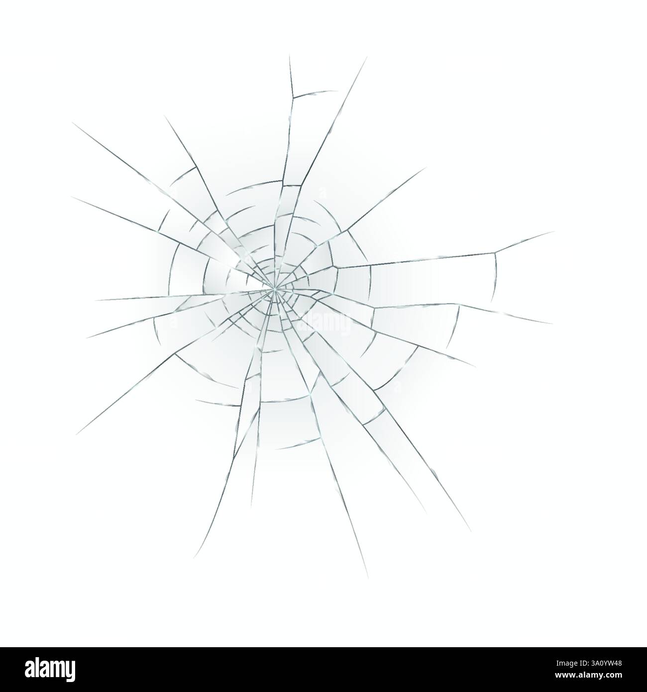 L'illustration montre un motif de verre brisé réaliste avec des fissures complexes rayonnant vers l'extérieur à partir du centre. Idéal pour les projets de conception ou les arrière-plans. Illustration de Vecteur