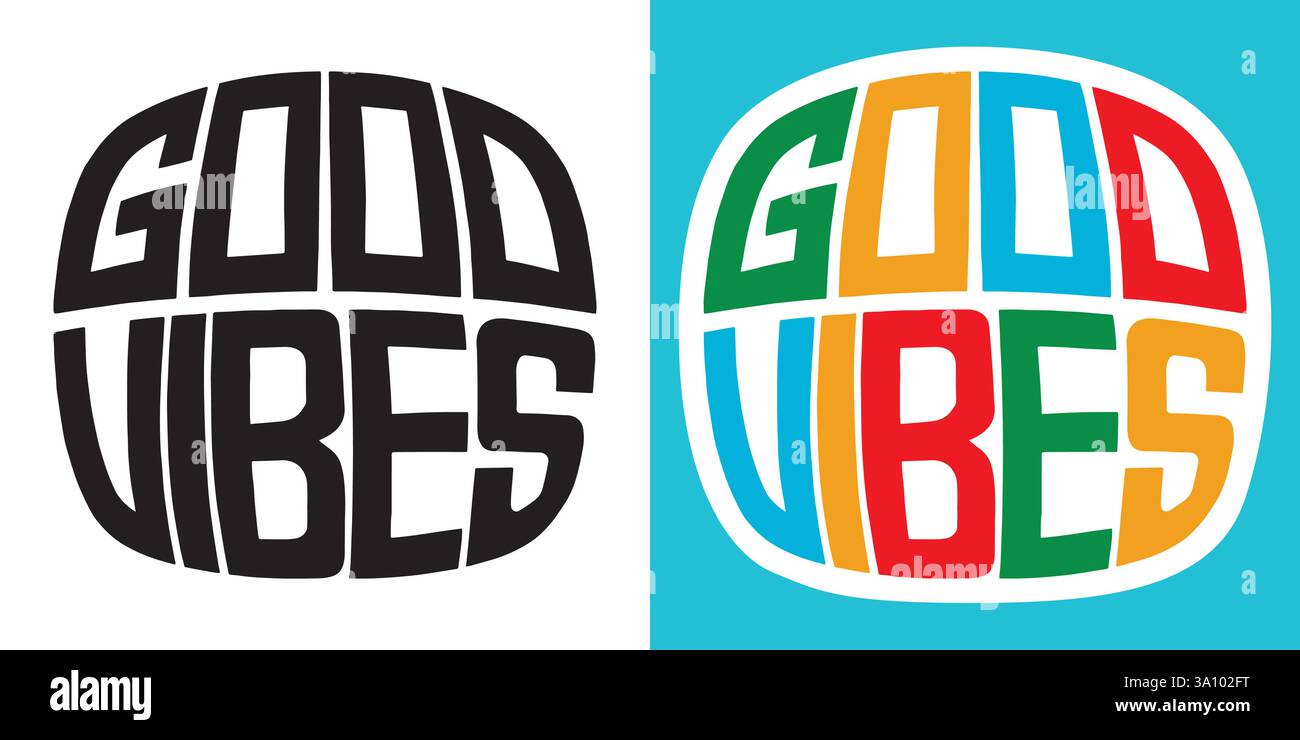 BONNES VIBRATIONS. Parure de lettres dessinées à la main moderne et élégante. Texte citations typographie. Illustration de conception de lettrage vectoriel pour web, tshirt, médias, autre grap Illustration de Vecteur