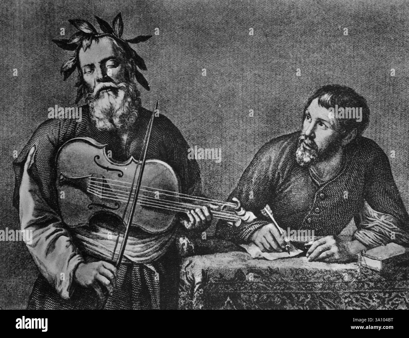 Homer et un musicien de lyre de bras, illustration de l'artiste espagnol Jusepe de Ribera, années 1600 Banque D'Images