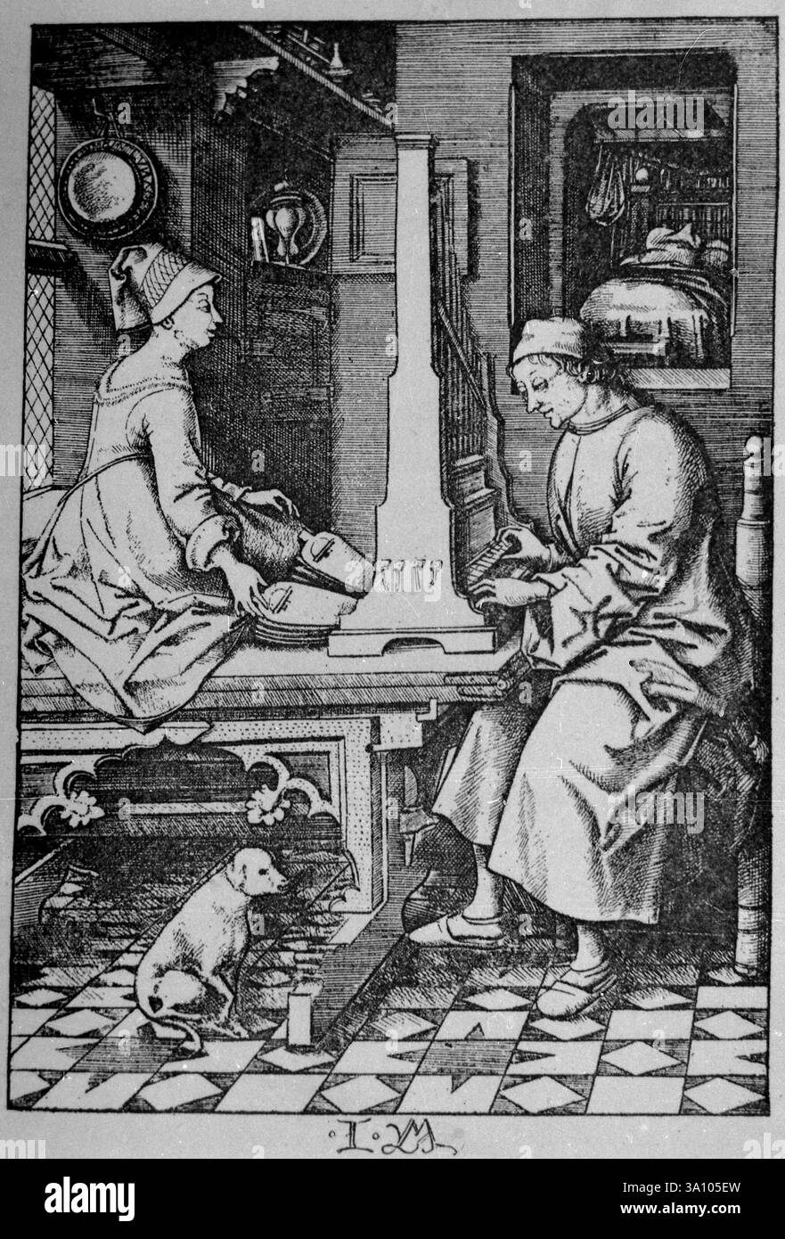 L'orgue, illustration d'Israhel Van Meckenem, Allemagne des années 1400 Banque D'Images