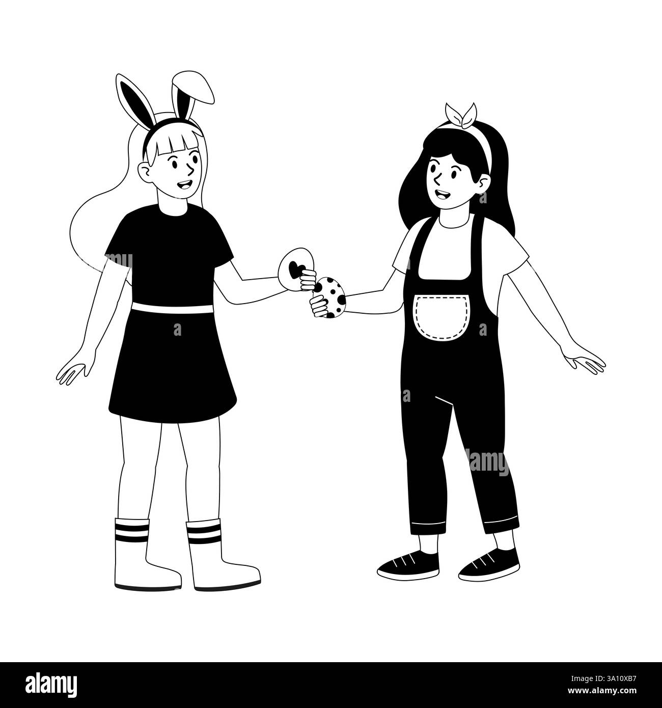 Deux enfants dans des tenues ludiques partagent un biscuit lors d'une activité de plein air amusante Illustration de Vecteur