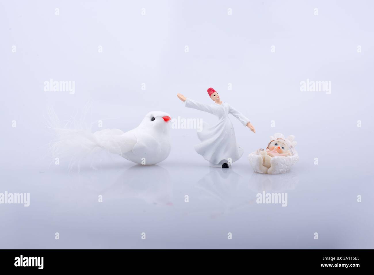 Derviche tourneur par le côté d'un oiseau blanc sur fond blanc Banque D'Images