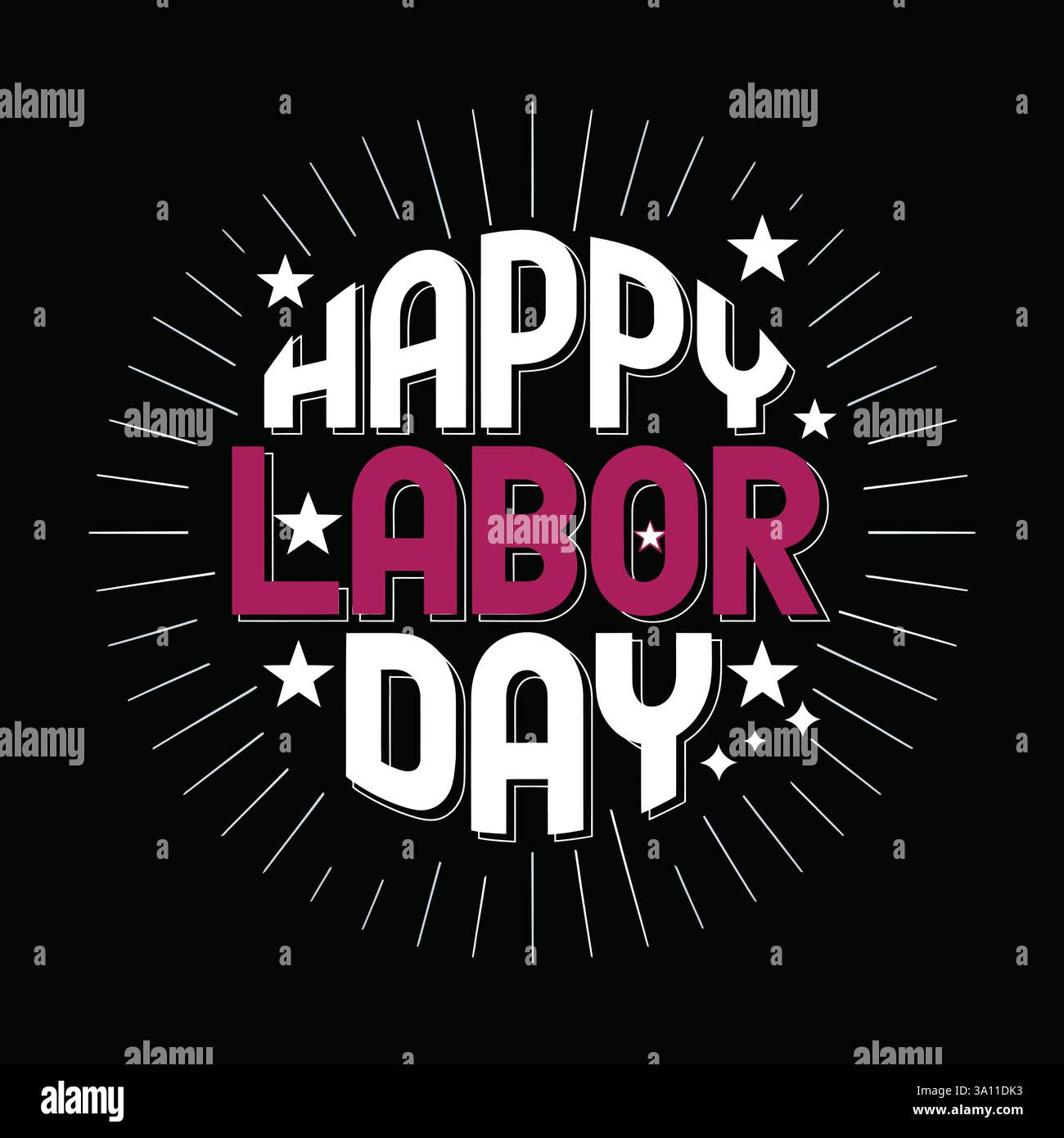 Happy Labor Day typographie dessinée à la main conception de carte de voeux USA modèle Labor Day avec fond noir. Illustration de Vecteur