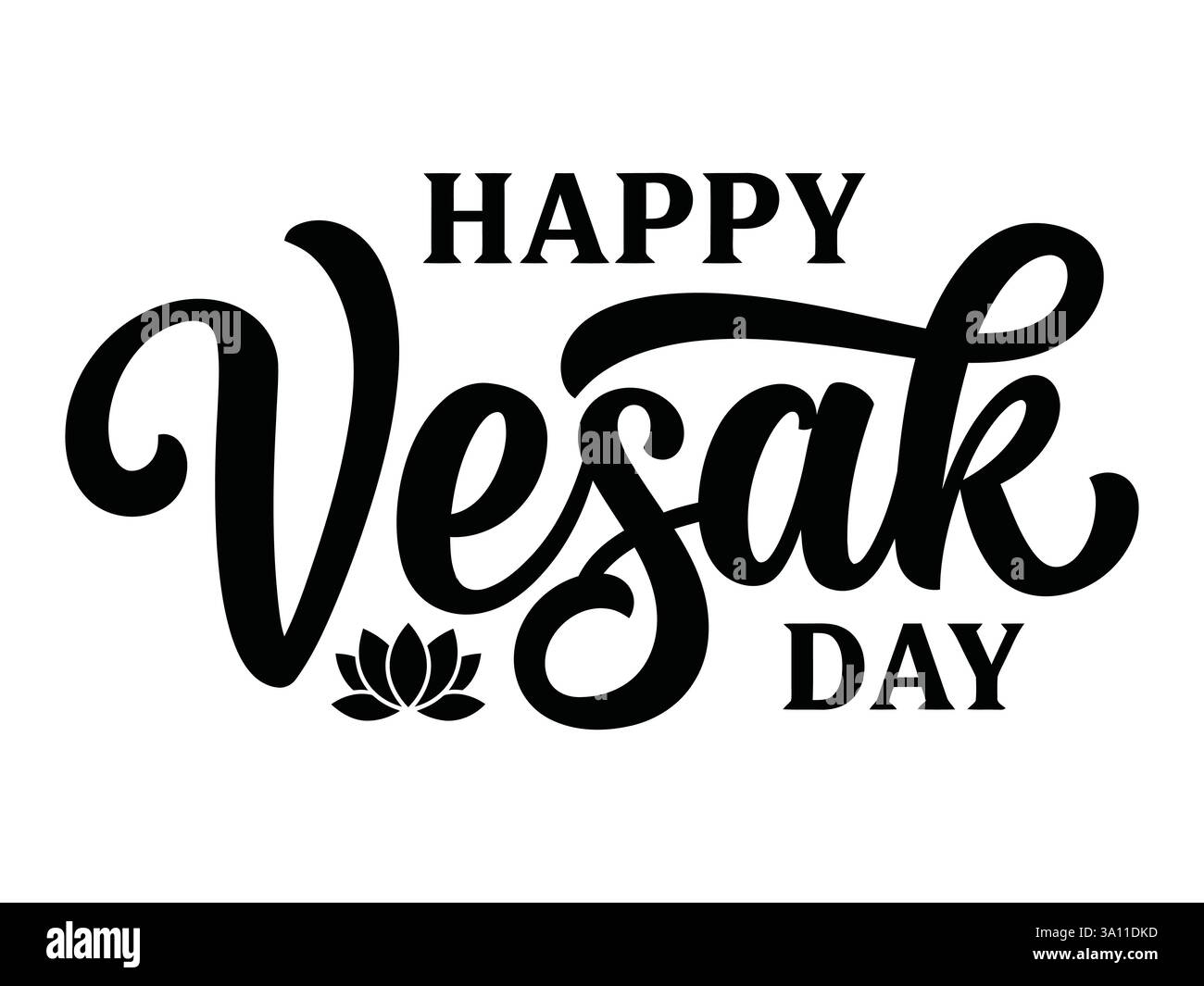 Joyeux Vesak Day texte manuscrit avec silhouette de lotas , fond blanc, concept de Bouddha Purnima Illustration de Vecteur