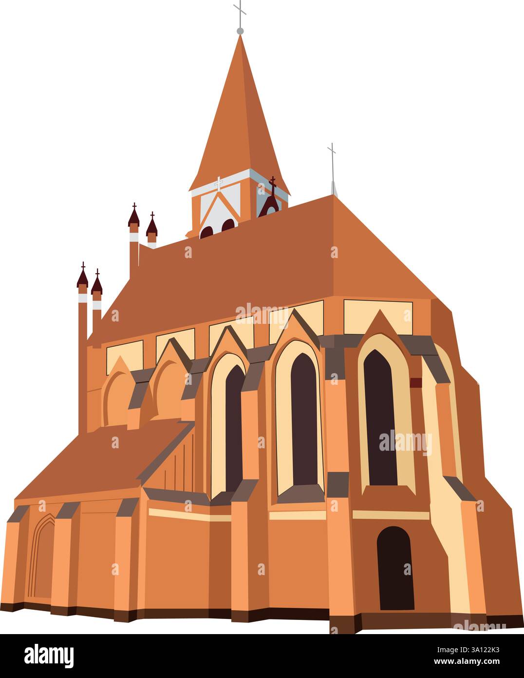 Ancienne église allemande de Kenigsberg. Adalbert Catholique Romaine chapelle néo-gothique. Kaliningrad russie vue touristique. Illustration vectorielle plate Illustration de Vecteur