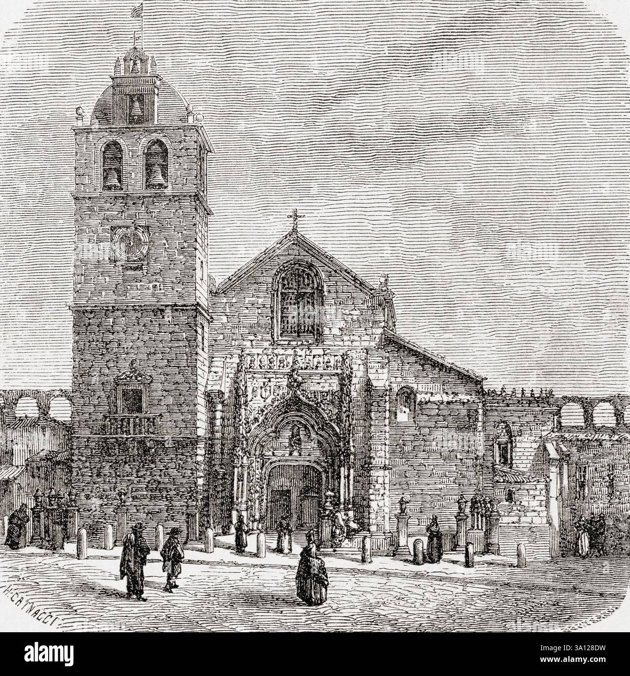 Église de São João Baptista, Vila do Conde, nord du Portugal, XIXe siècle. De voyage dans les provinces du Nord du Portugal ou voyage dans les provinces du Nord du Portugal, par Olivier Merson, 1857. En vedette dans le Tour du monde, publié en 1861. Banque D'Images