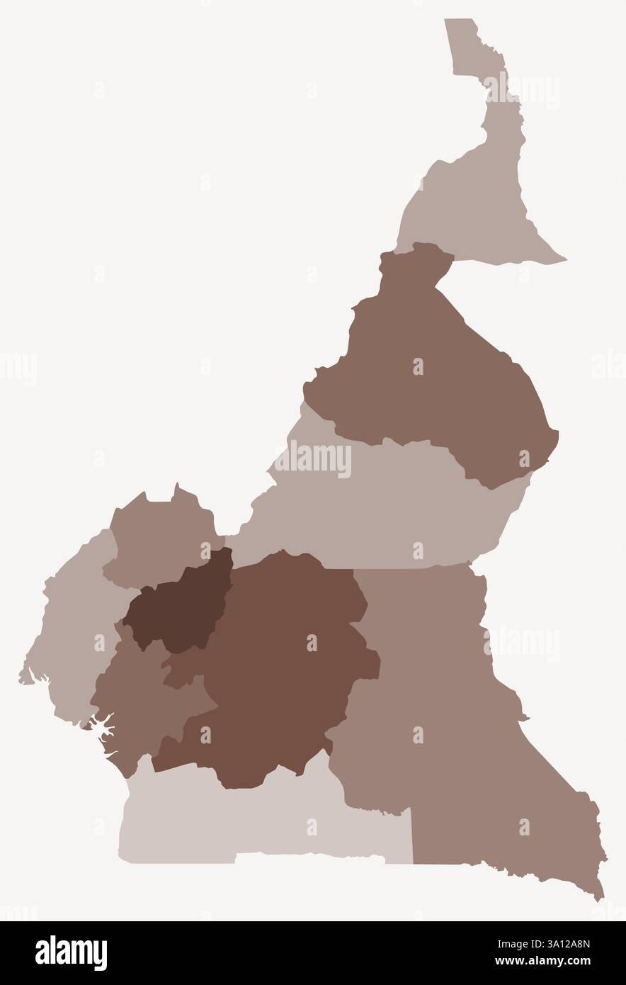 Carte du Cameroun avec les régions. Juste une carte de frontière de pays simple avec division de région. Palette de couleurs marron. Illustration de Vecteur