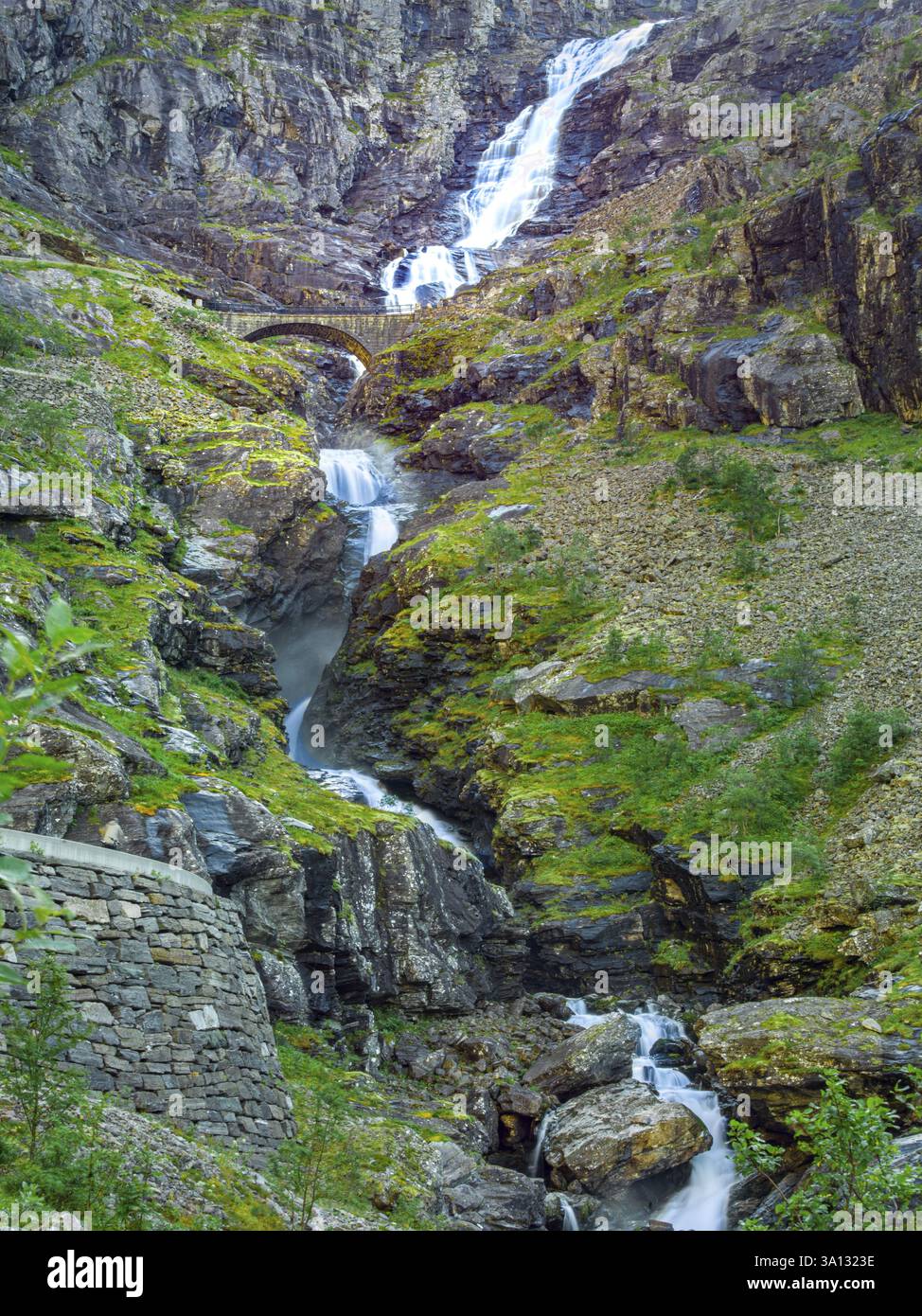 Norvège, plus OG Romsdal, Rauma, Trollstigen ou Trollstigen, Stigfossen chute Banque D'Images