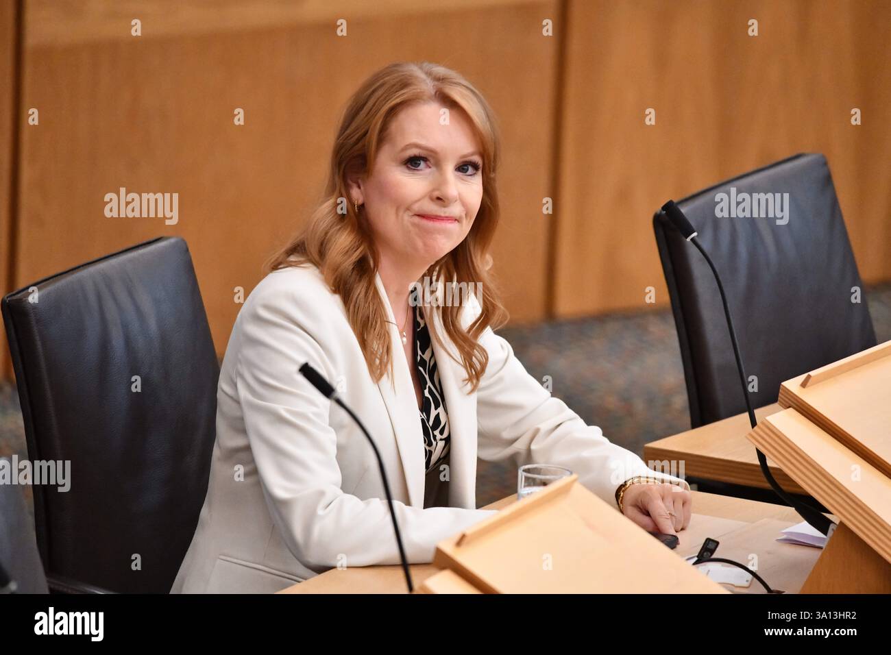 Édimbourg, Écosse, Royaume-Uni. 6 mars 2025. SUR LA PHOTO : Ash Regan MSP, Alba Party. Session hebdomadaire des questions des premiers ministres (FMQ) à Holyrood au Parlement écossais. Crédit : Colin d Fisher crédit : Colin Fisher/Alamy Live News Banque D'Images