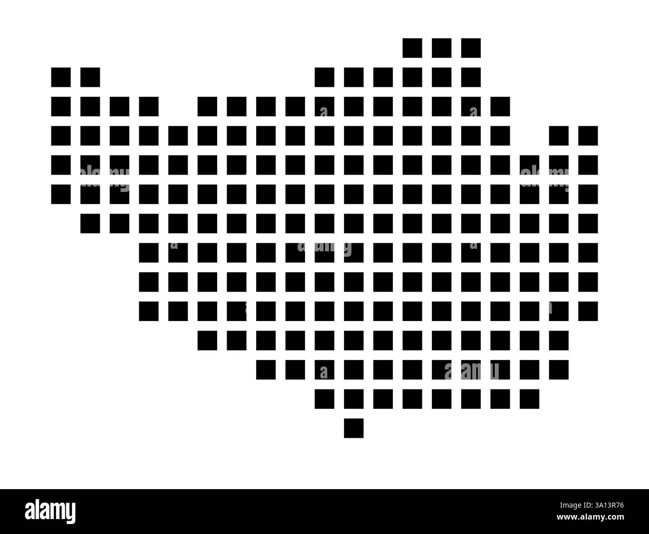 Symbole carte de la ville Lowell (Massachusetts) montrant la ville avec un motif de seulement quelques carrés noirs Banque D'Images
