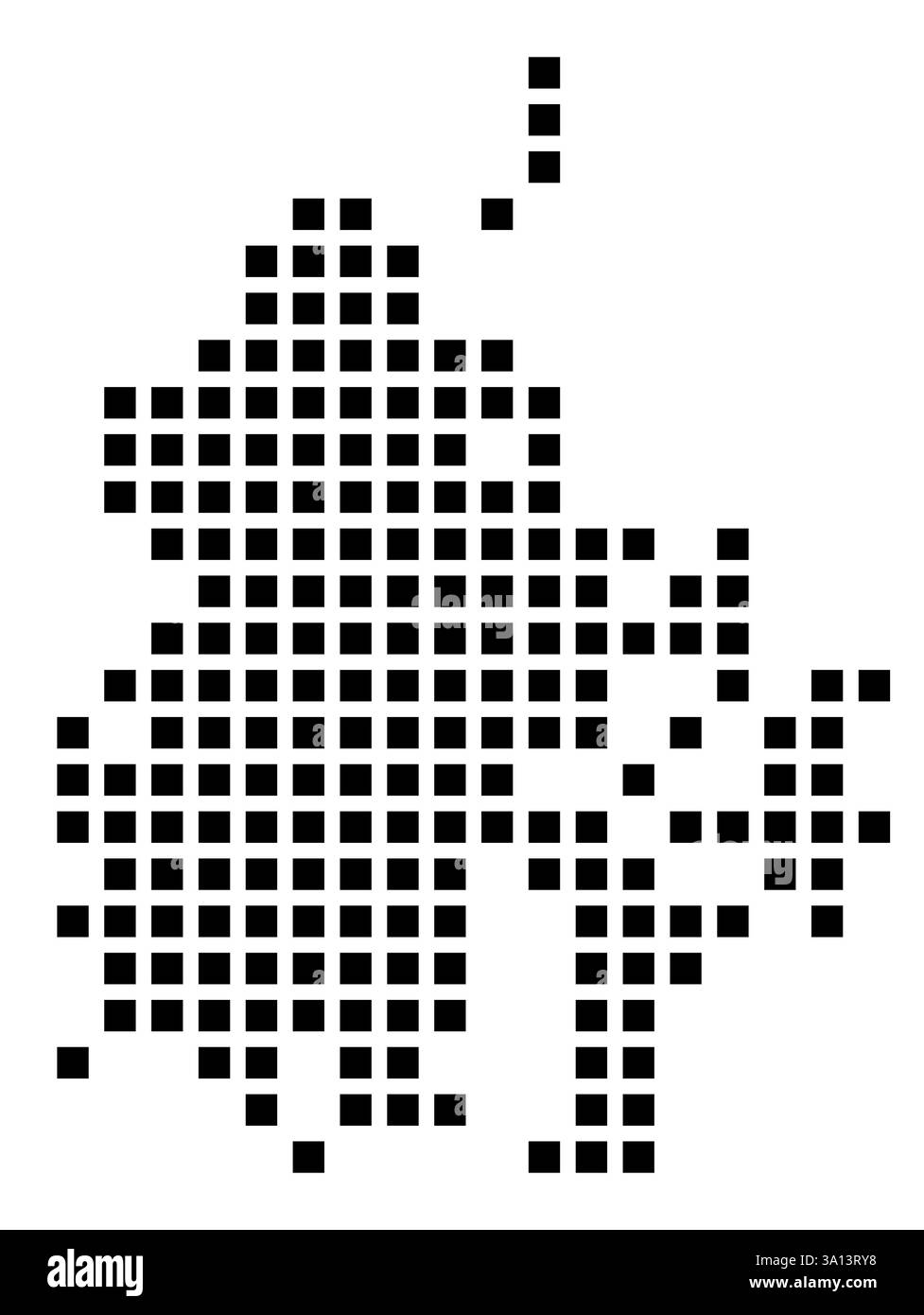 Symbole carte de la ville Durham (Caroline du Nord) montrant la ville avec un motif de seulement quelques carrés noirs Banque D'Images