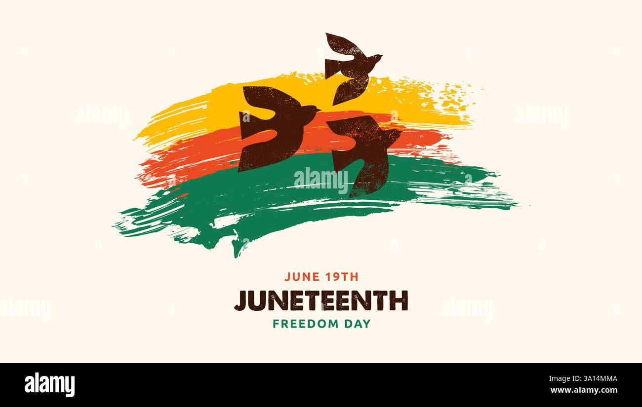 Junetenth jour de la liberté. Une célébration de l'histoire américaine, la conception du jour de l'indépendance afro-américaine avec des oiseaux dessinés à la main. Affiche, bannière, carte Illustration de Vecteur