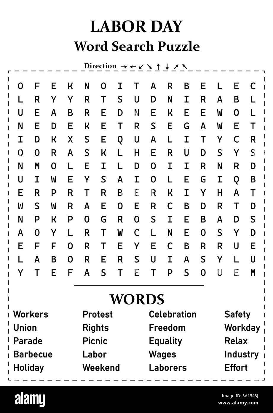 Défi Labor Day Word Search Puzzle pour les enfants, les adolescents et les adultes activité amusante et engageante pour tous les âges parfait pour les vacances d'été, réunion de famille Illustration de Vecteur