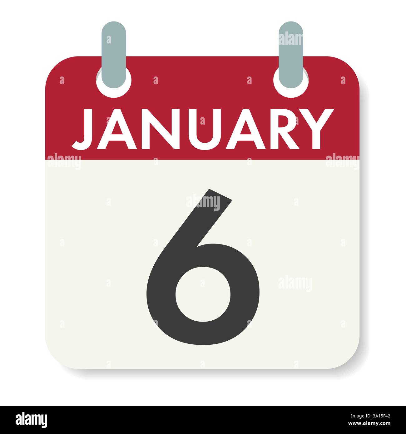 6 janvier. Epiphanie ou Théophanie jour. Adoration des Mages. Feuille de calendrier. Date de congé. illustration isolée sur fond blanc. Banque D'Images