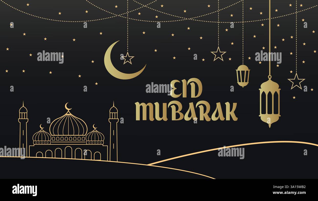 Illustration vectorielle premium Eid Mubarak. Fond d'eid moubarak dégradé doré et noir avec étoile et lune. design luxueux. Fond islamique eid th Illustration de Vecteur