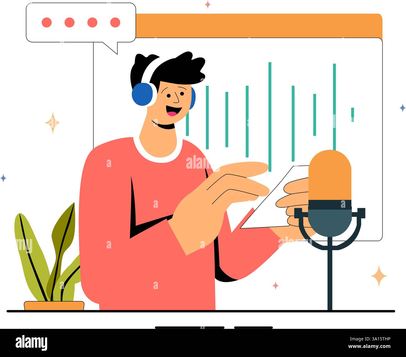 Représentation vocale illustration vectorielle mettant en vedette un acteur de production cinématographique jouant la voix pour une scène de film, doublant un film ou une série télévisée Illustration de Vecteur