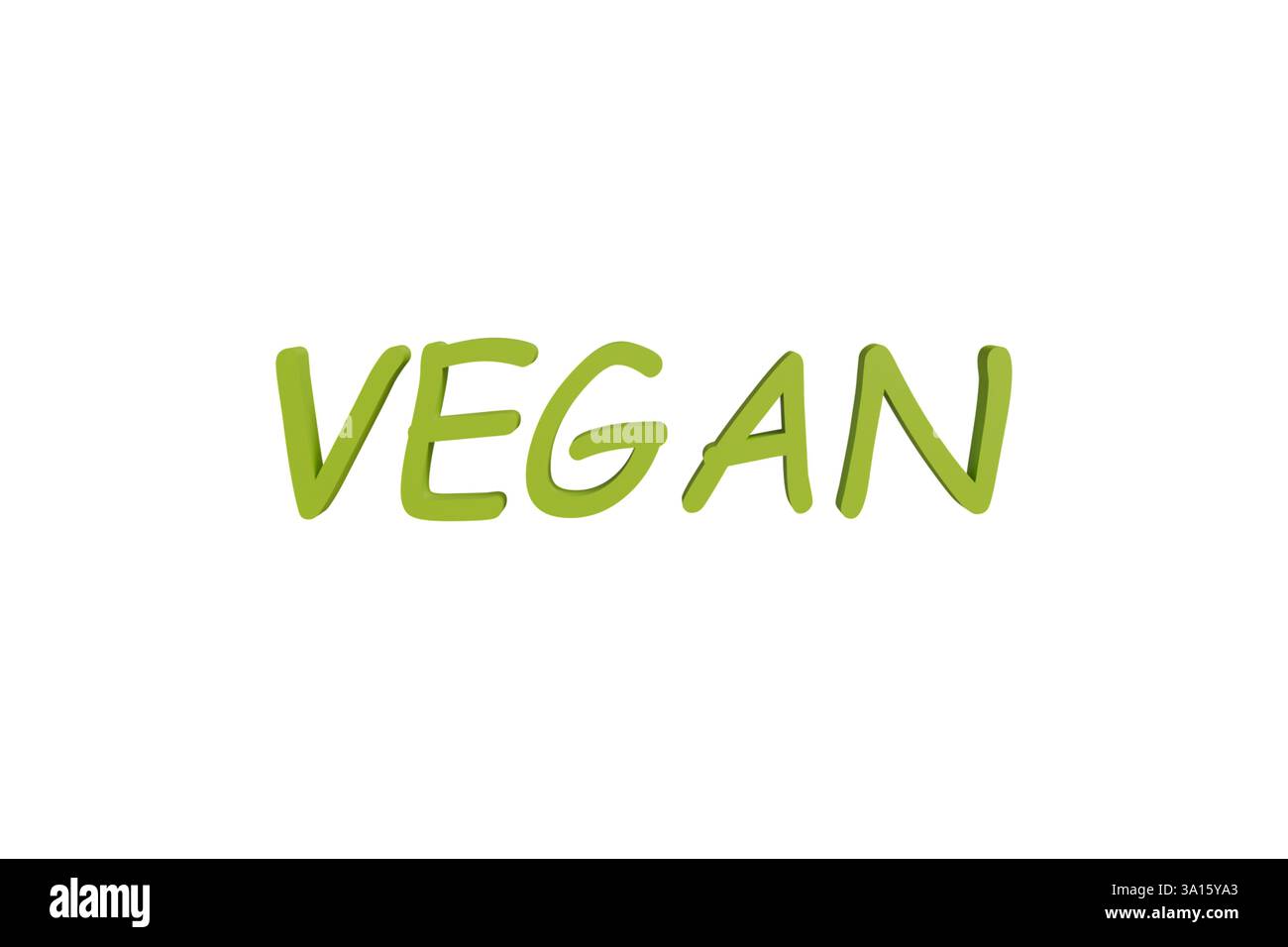 Texte 3D vegan couleur verte sur fond blanc gros plan Banque D'Images