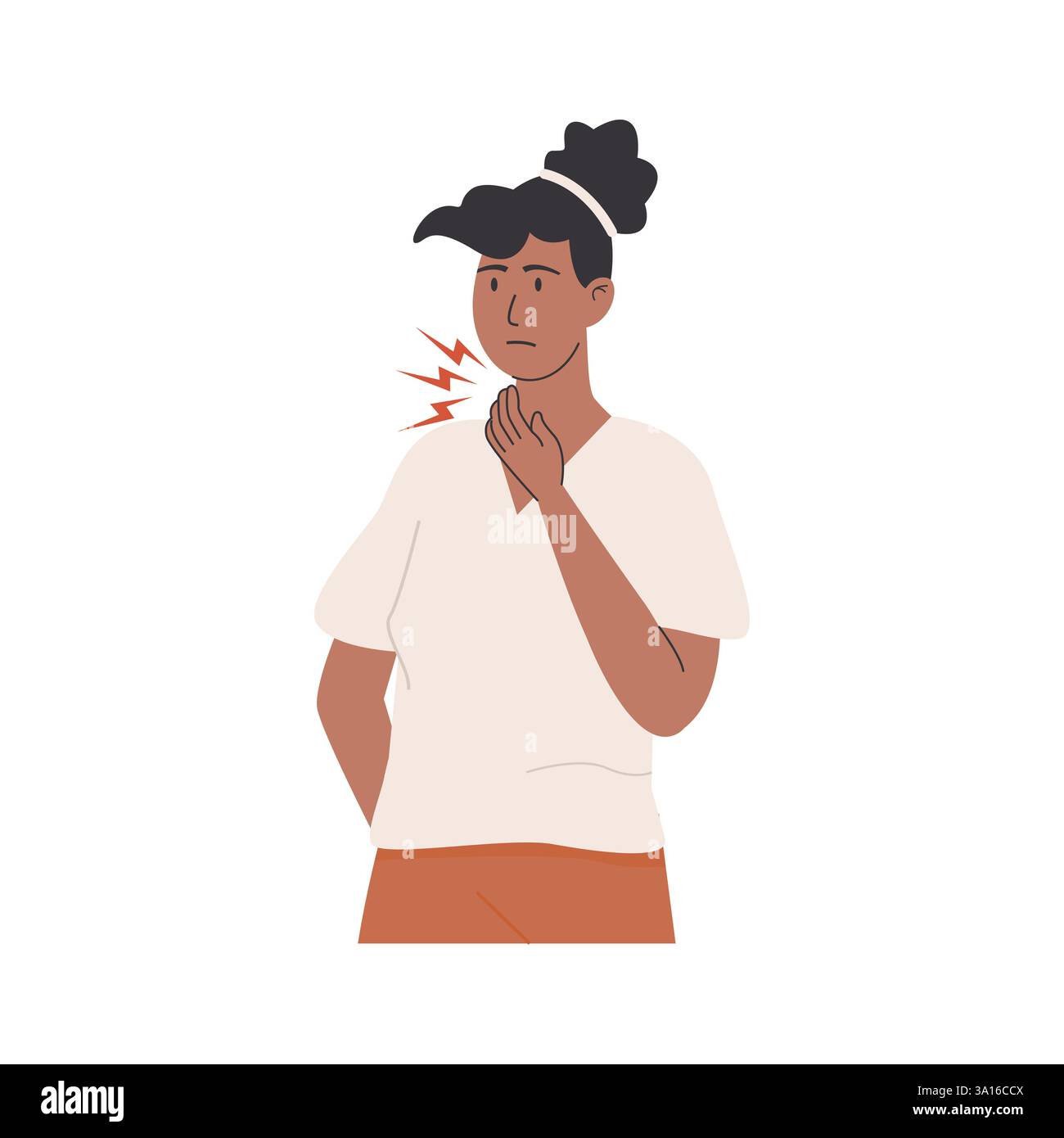 Malade jeune femme afro souffrant de douleurs à la gorge et tenant son cou avec inconfort. Personne souffrant de rhume et mal à la gorge. Vecteur de style plat Illustration de Vecteur