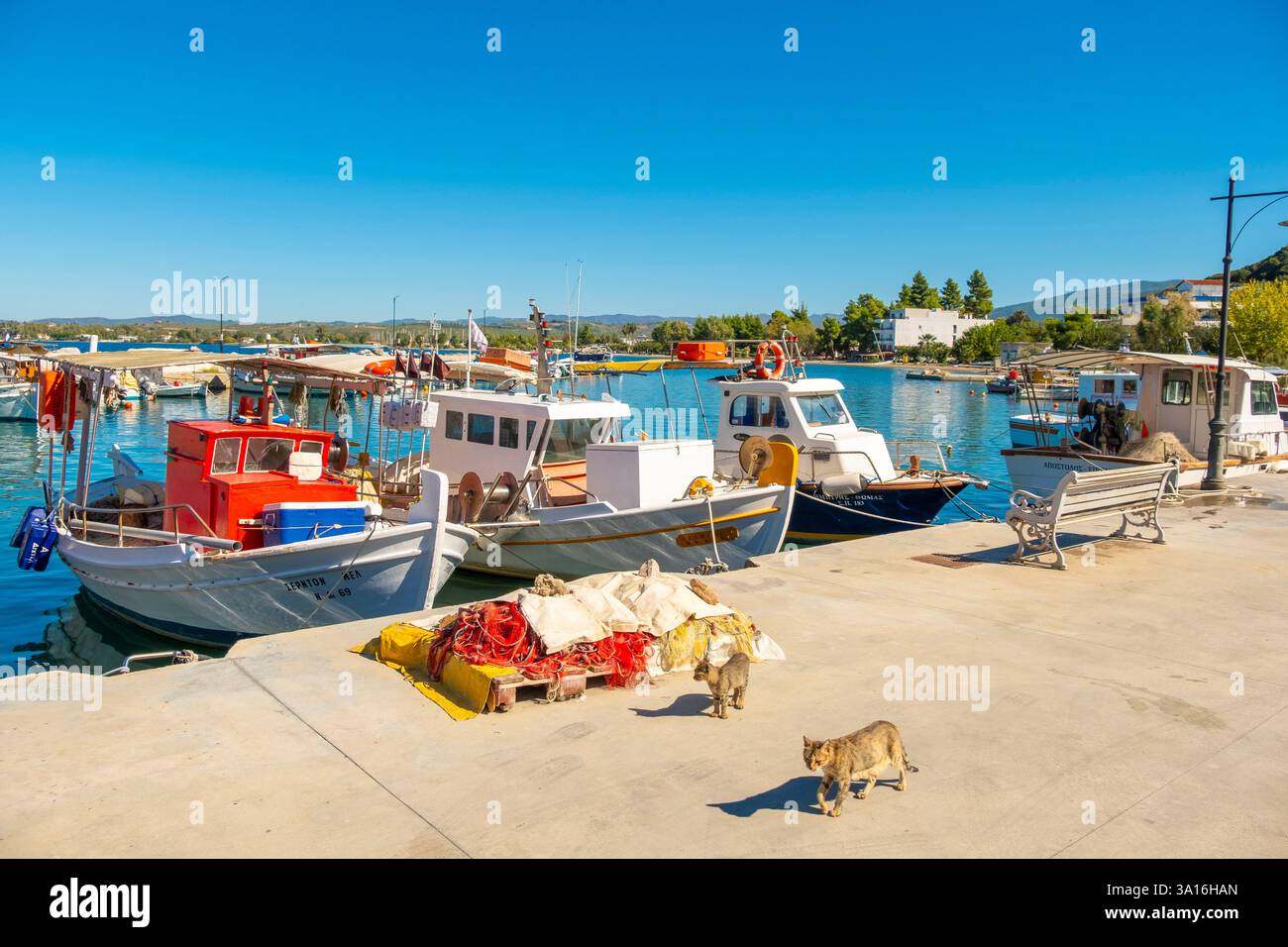 Grèce, district régional d'Evia, Neos Pyrgos, petit port de pêche Banque D'Images