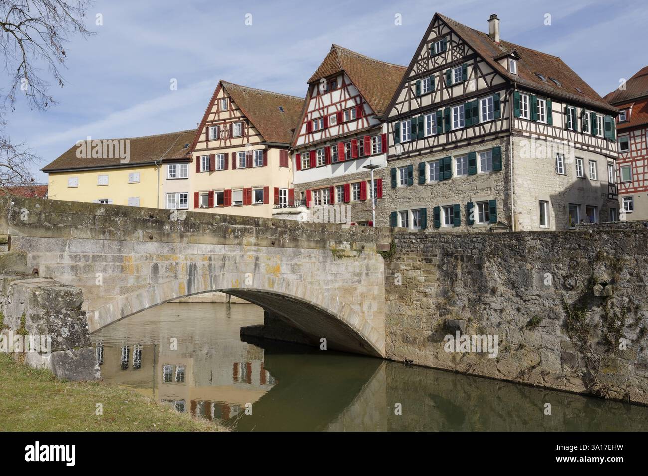 Vue de Grasboedele aux maisons à colombages, maison à colombages, à colombages, médiévale, vieille ville, vallée de Kocher, Kocher, Schwaebisch Hall, Hohenl Banque D'Images